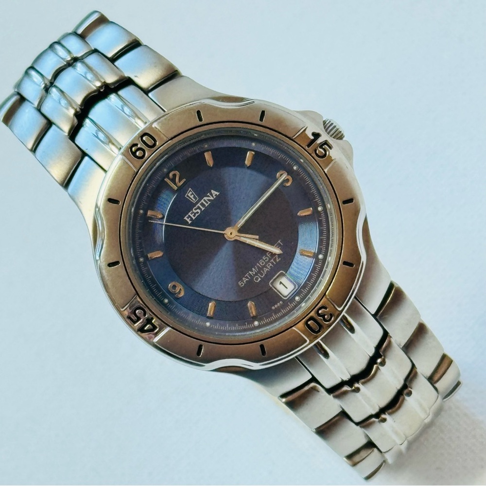 Festina Titanium 35mm Men's Date Watch Stainless Silver Gray Blue Dial 8865